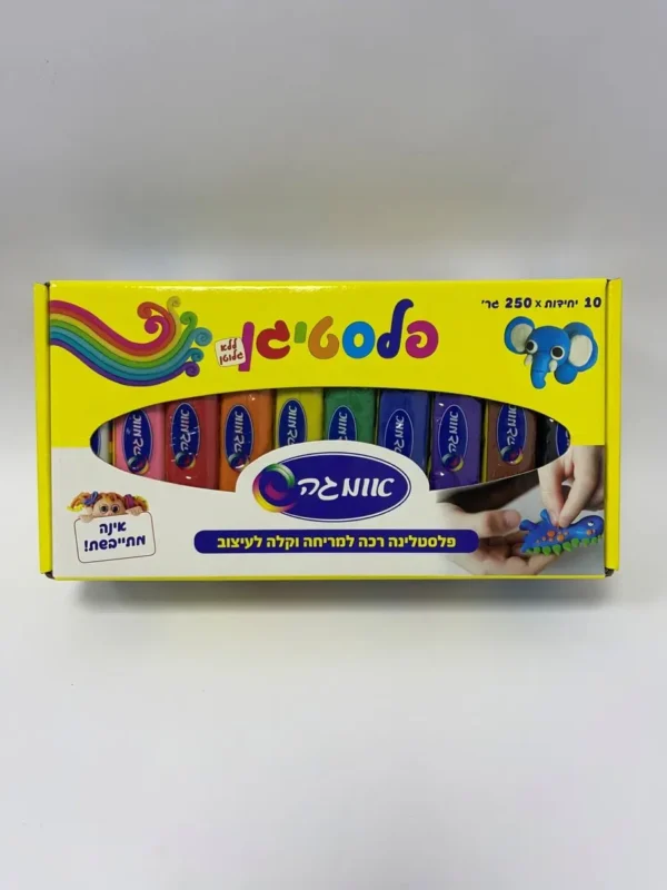 פלסטלינה גוש 250 ג'  10 יח' מיקס במגש